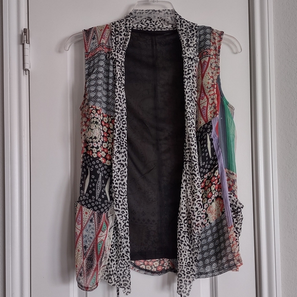 ‼️ SOLD ‼️ Sasha Fabiani Sz M-L Patchwork style Mesh/Chiffon Vest Side pockets - Picture 1 of 16